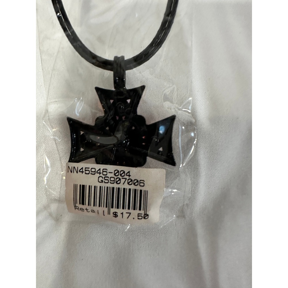 Red Rhinestone Maltese Cross Pendant Necklace Black Cord Goth Emo NN45946-004 - Picture 6 of 7